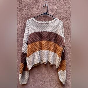 Francesca's Collections Striped Sweater in Tan, Brown, and Burnt Orange
